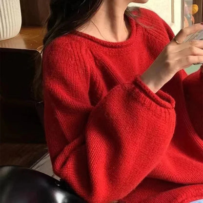 Damen Strickpullover Lockerer Schnitt Französischer Stil – Modischer Freizeit-Sweater für Alltag & Büro