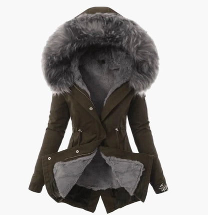 Damen Winter Parka mit Kapuze und Kunstfell – Eleganter, warmer Mantel für kalte Tage
