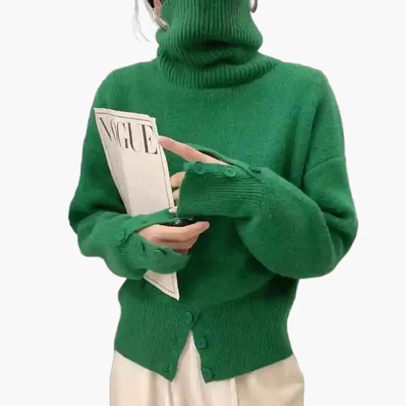 Damen Strickpullover mit hohem Kragen, modischer Cardigan-Stil, lässig und elegant