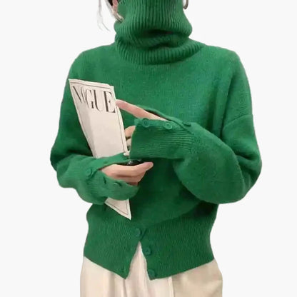 Damen Strickpullover mit hohem Kragen, modischer Cardigan-Stil, lässig und elegant