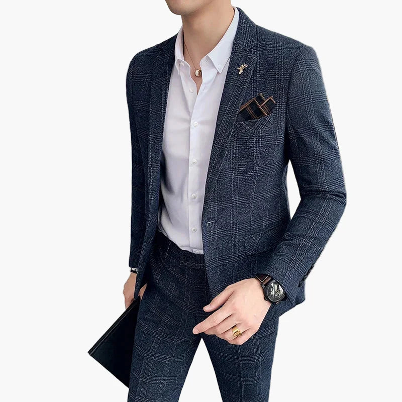 Herren Business Anzug Set – Eleganter Slim Fit, Modernes Karomuster, Perfekt für Büro & besondere Anlässe