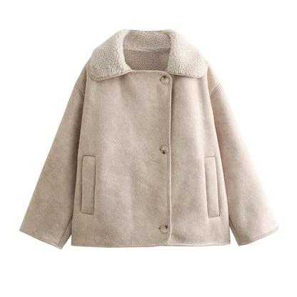 Damen Oversize Shearling Jacke für Herbst & Winter – Modischer Streetwear-Look