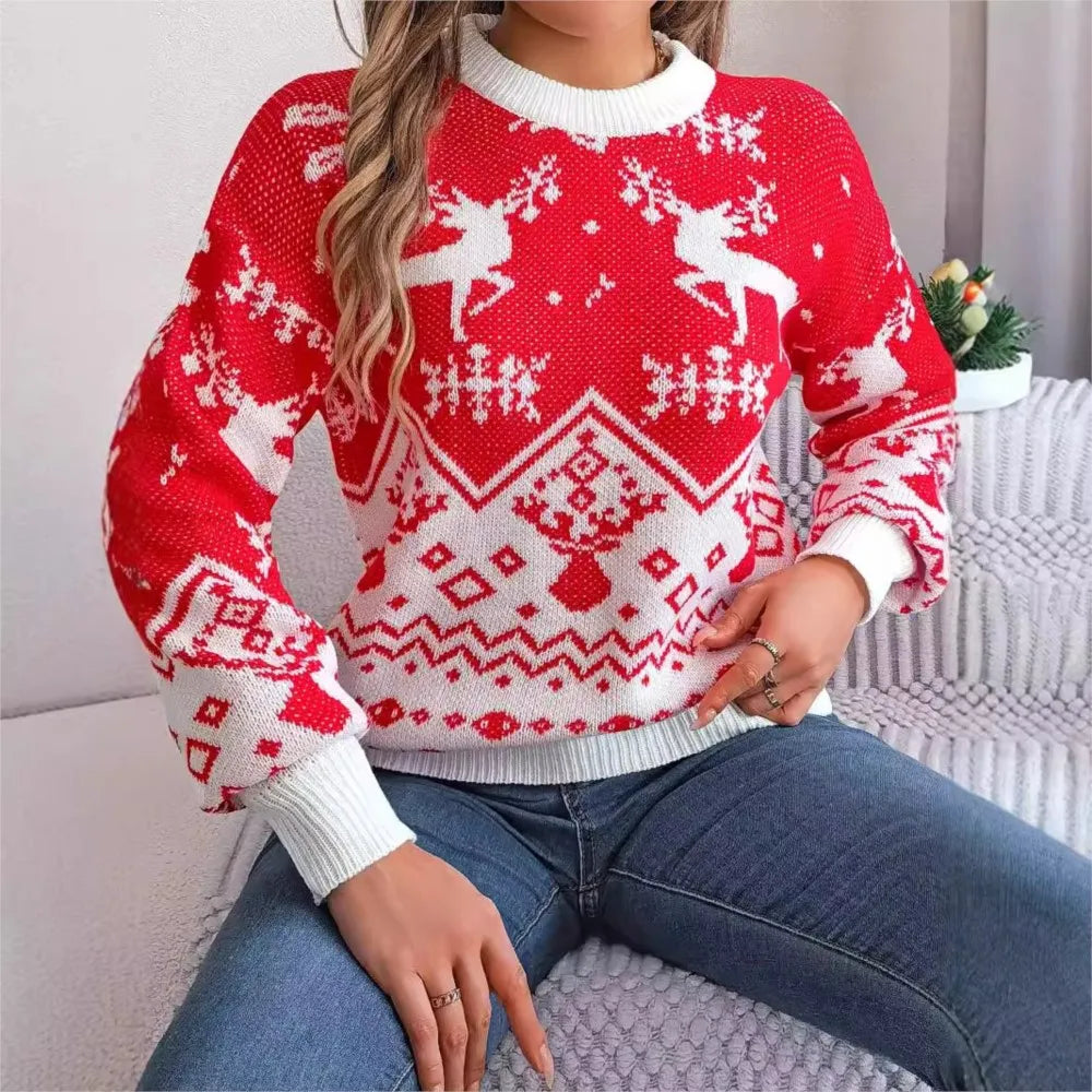 Marie - Hässlicher Weihnachtspulli - Damen Weihnachtspullover mit Hirschmotiv