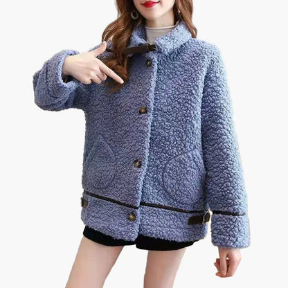 Damen Teddyfell Jacke Kuschelig Warm Freizeit Übergangsjacke Vintage Stil