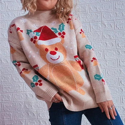 Karoline - Hässlicher Weihnachtspulli - Winterpullover mit Schneeflocken- und Bärenmuster