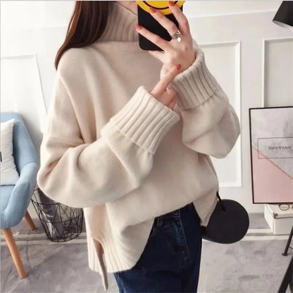 Damen Pullover mit hohem Kragen – Koreanischer Stil, modisch und warm für Herbst und Winter