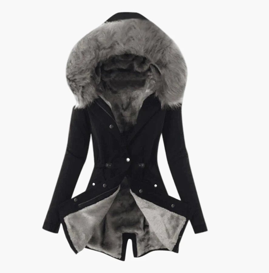 Damen Winter Parka mit Kapuze und Kunstfell – Eleganter, warmer Mantel für kalte Tage