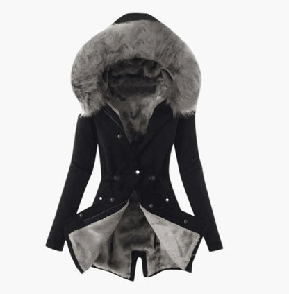 Damen Winter Parka mit Kapuze und Kunstfell – Eleganter, warmer Mantel für kalte Tage