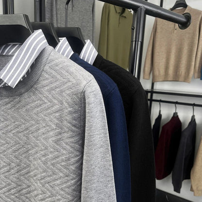 Herren Strickpullover mit gestreiftem Hemdkragen – Stilvoller Freizeitpullover im Schichten-Look