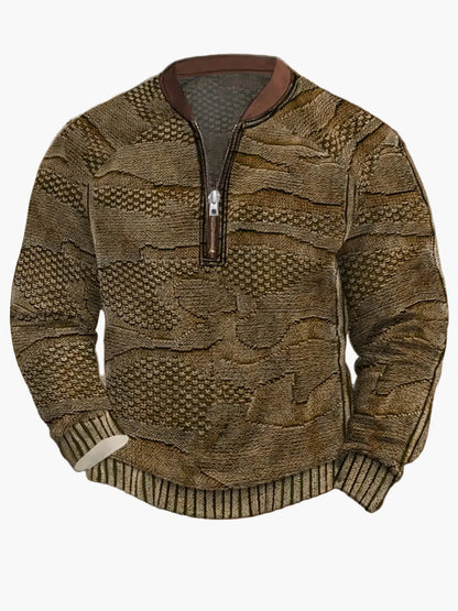 Herren Pullover mit Reißverschluss – Streetstyle, Modernes Digitaldruck-Design, Ideal für Frühling & Herbst