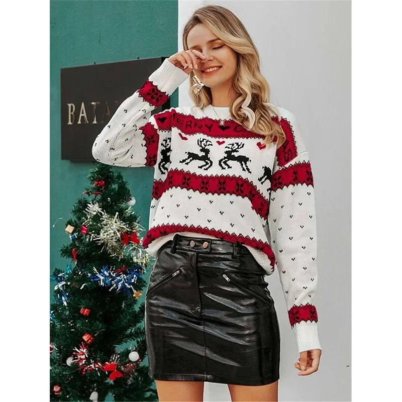 Emma – Hässlicher Weihnachtspulli – Lockerer Strickpullover mit Rentier-Jacquard-Motiv