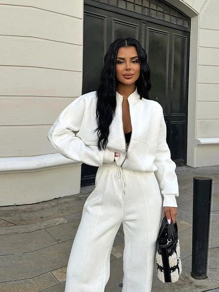 Damen Oversize Zweiteiler Set – Lässiger Reißverschluss Hoodie & Weite Hose, Perfekt für Freizeit & Streetwear