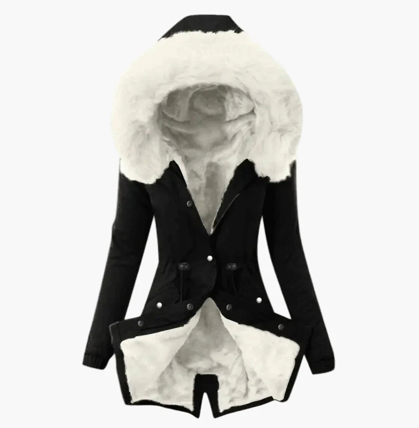 Damen Winter Parka mit Kapuze und Kunstfell – Eleganter, warmer Mantel für kalte Tage