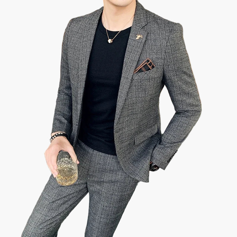 Herren Business Anzug Set – Eleganter Slim Fit, Modernes Karomuster, Perfekt für Büro & besondere Anlässe