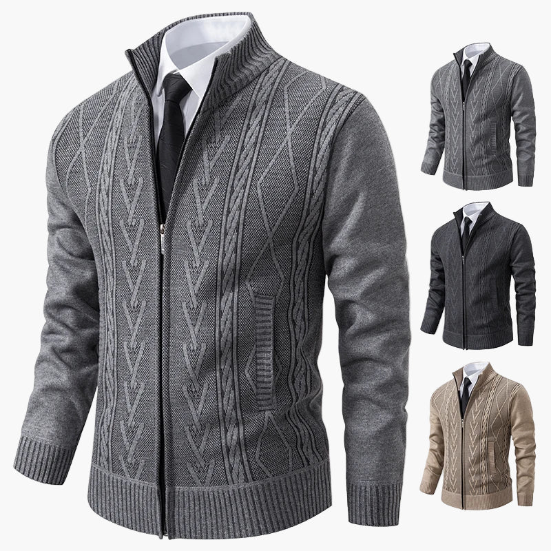 Herren Strickjacke mit Zopfmuster – Eleganter Business Casual Cardigan für Büro & Alltag