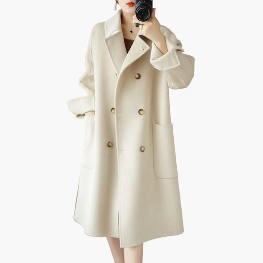 Damen Eleganter Wollmantel mit Doppelreiher – Klassischer Wintermantel für Alltag & Büro