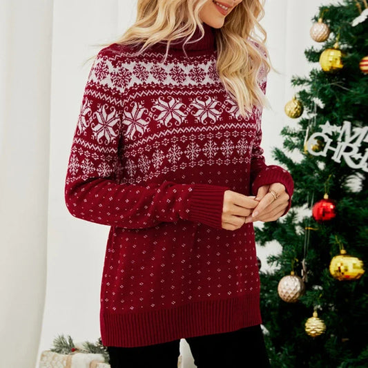 Alina - Hässlicher Weihnachtspulli - Vintage Rollkragenpullover mit Schneeflockenmotiv