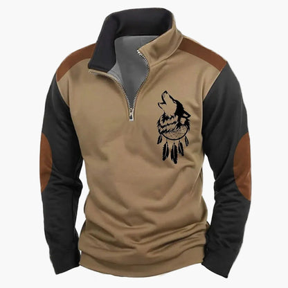 Herren Outdoor Sweatshirt mit Hirschkopf-Print, Freizeitpullover, modischer Stehkragen