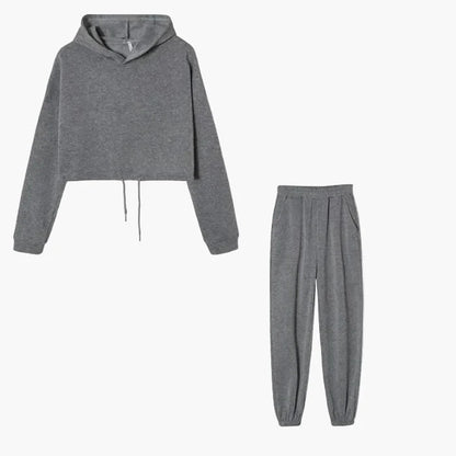 Damen Zweiteiliges Lounge-Set – Modisches Cropped Hoodie und Jogginghose, Bequemes Freizeit-Outfit