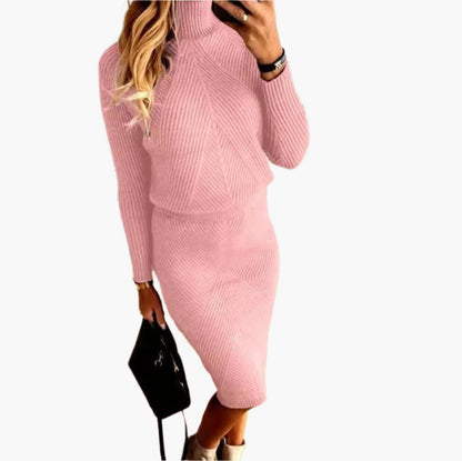 Damen Strickkleid Zweiteiler Set – Modischer Pulloverrock für Herbst und Winter, Eleganter Freizeitlook