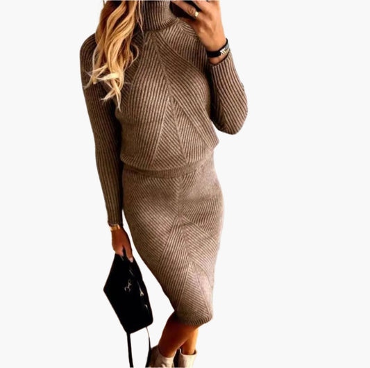 Damen Strickkleid Zweiteiler Set – Modischer Pulloverrock für Herbst und Winter, Eleganter Freizeitlook