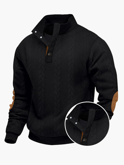 Herren Strickpullover mit Stehkragen und Ellenbogenpatches – Modernes Freizeitdesign für Outdoor und Alltag