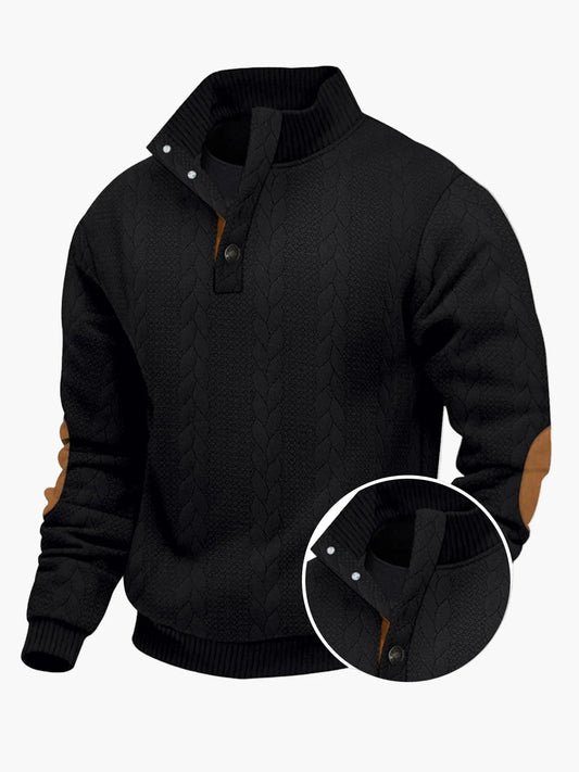 Herren Strickpullover mit Stehkragen und Ellenbogenpatches – Modernes Freizeitdesign für Outdoor und Alltag