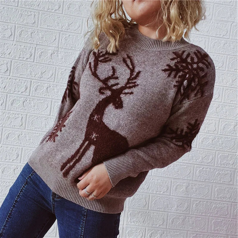 Elise - Hässlicher Weihnachtspulli - Weicher Strickpullover mit Rentier- und Schneemuster