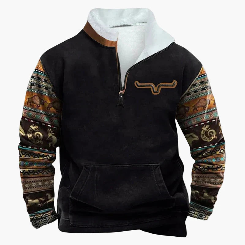 Herren Wild West Vintage Fleece Pullover – Western Style Outdoor Freizeit