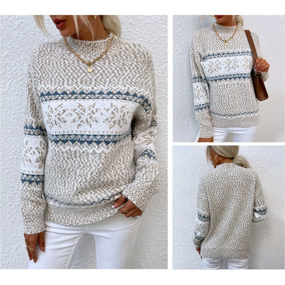 Lucia - Hässlicher Weihnachtspulli - Halber Rollkragenpullover mit Schneeflockenmotiv