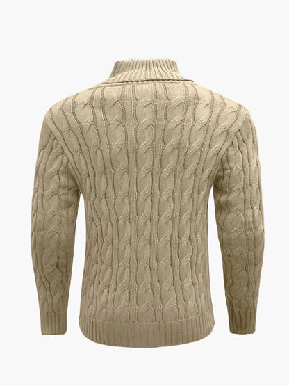 Herren Strickpullover mit Schalkragen und Knopfleiste – Stilvoller, warmer Winterpullover im Zopfmuster für Freizeit und Büro