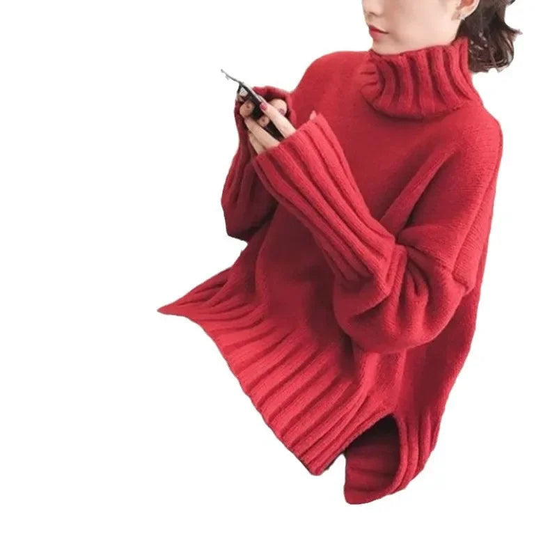 Damen Pullover mit hohem Kragen – Koreanischer Stil, modisch und warm für Herbst und Winter