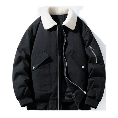 Herren Winter Bomberjacke mit Lammfellkragen – Modische Freizeit- und Outdoorjacke