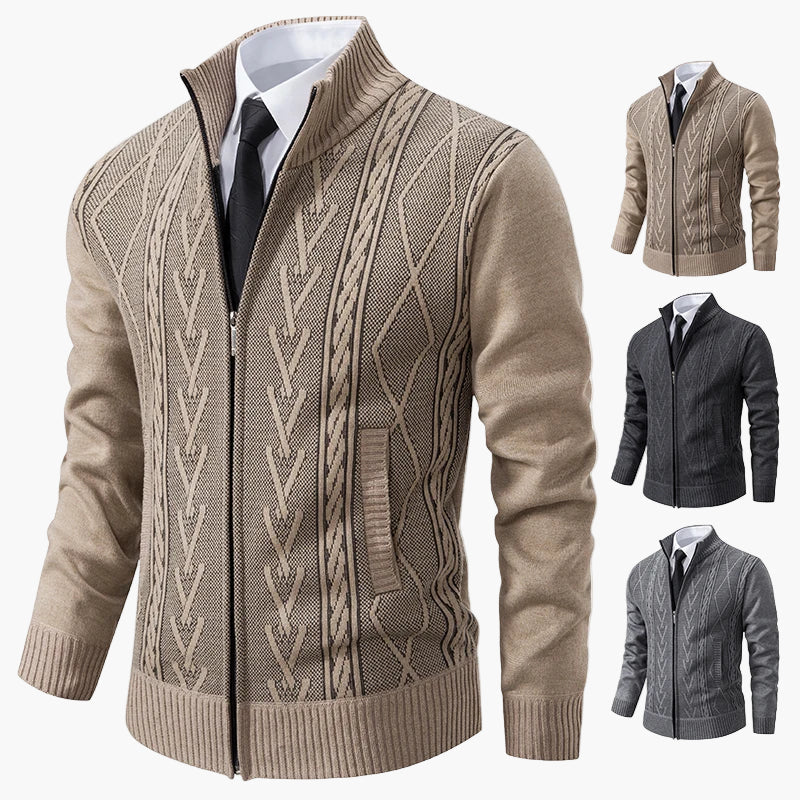 Herren Strickjacke mit Zopfmuster – Eleganter Business Casual Cardigan für Büro & Alltag
