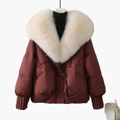 Damen Winterjacke mit großem Kunstfellkragen – Eleganter, warmer Steppmantel für Alltag und Freizeit