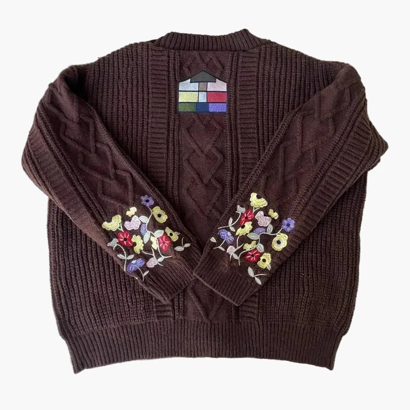 Damen Strickjacke im Vintage-Stil mit floraler Stickerei und Knopfleiste – Modischer Cardigan für Alltag und Freizeit