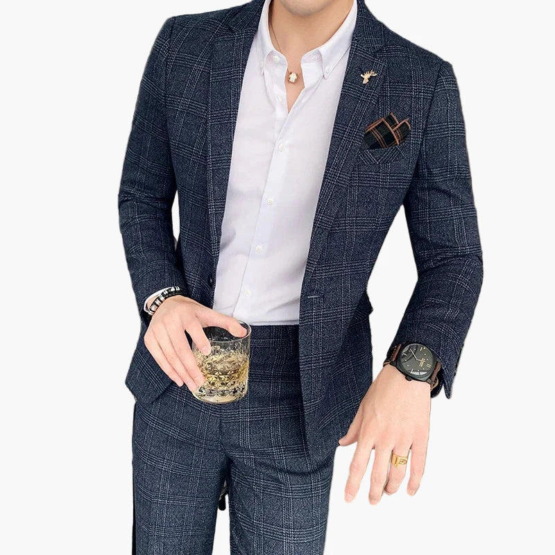 Herren Business Anzug Set – Eleganter Slim Fit, Modernes Karomuster, Perfekt für Büro & besondere Anlässe