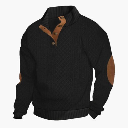 Herren Strickpullover mit Stehkragen und Wildleder-Akzenten – Eleganter Freizeitpullover für Herbst & Winter