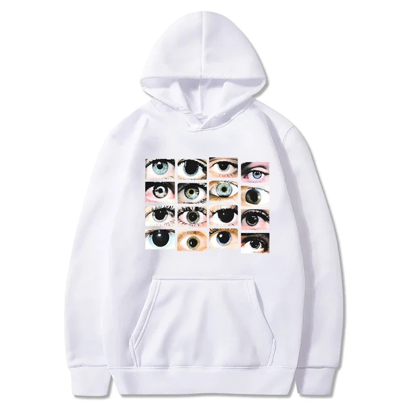 Eva – Damen Langarm Streetwear Hoodie Sweatshirt mit Augen-Print Harajuku Pullover Herbst Lässiger Kapuzenpulli