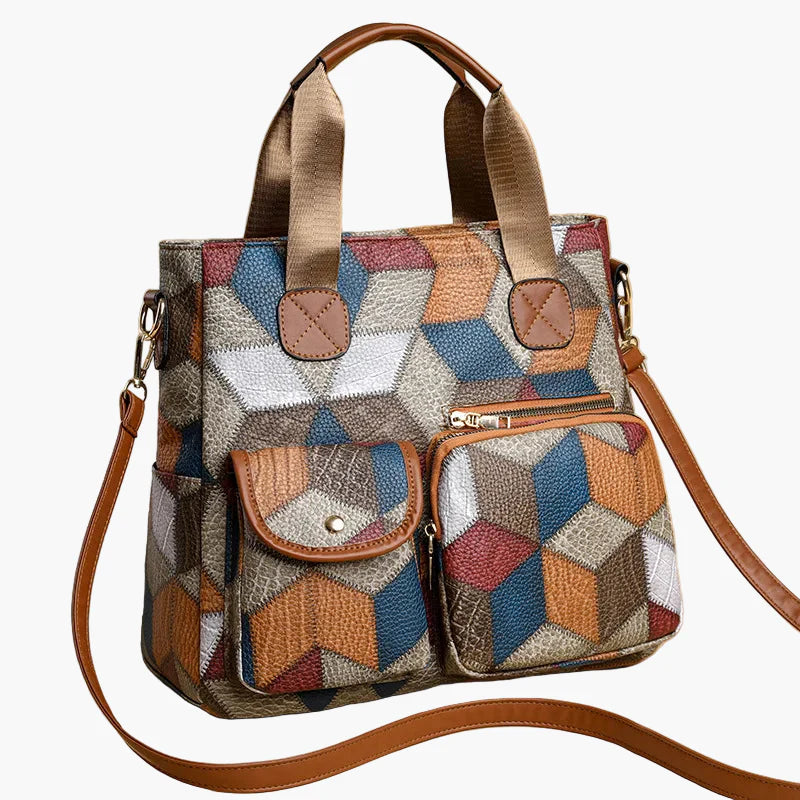 Damen Patchwork Schultertasche im Vintage-Stil – Modische Umhängetasche für Alltag und Freizeit