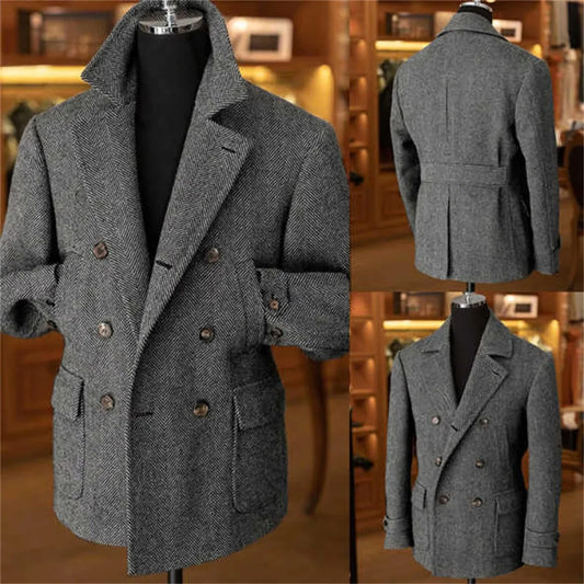 Herren Vintage Doppelreihiger Blazer – Klassischer Hahnentritt Anzugsjacke für formelle und legere Anlässe
