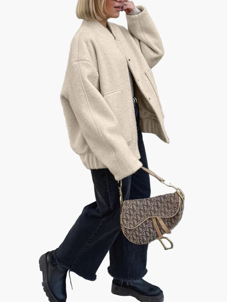 Damen Oversize Teddy Bomberjacke – Trendige Übergangsjacke für Alltag und Freizeit