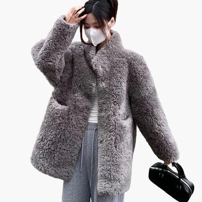 Damen Teddyfell Wintermantel Lässig Bequem Modern