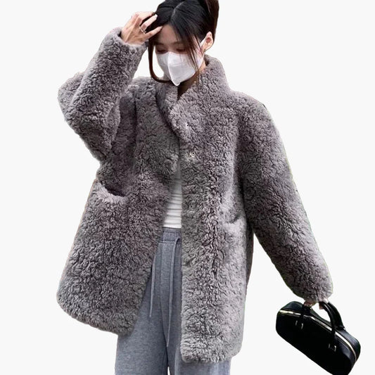 Damen Teddyfell Wintermantel Lässig Bequem Modern