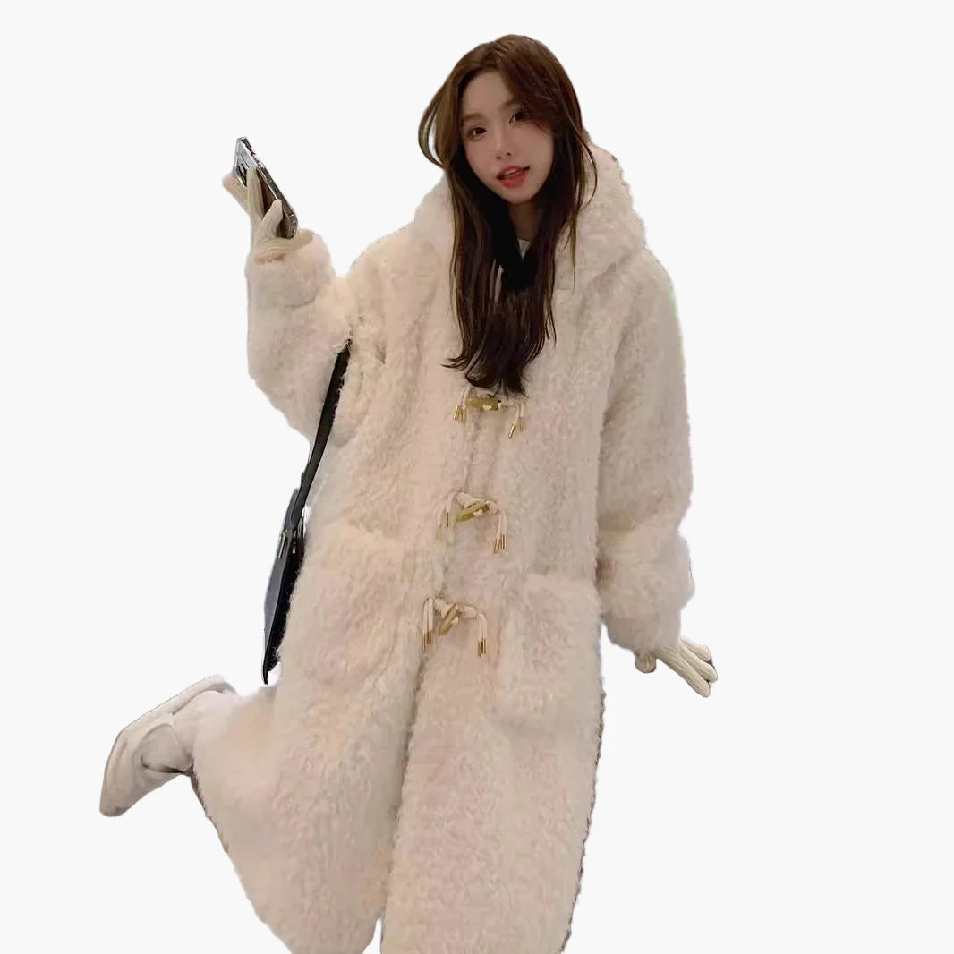 Damen Oversize Teddy Mantel mit Kapuze – Wintermode, Elegant und Warm