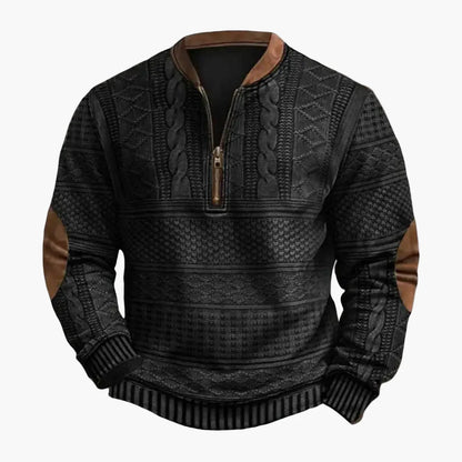 Herren Sweatshirt Halb-Zipper mit Zopfmuster und Patchwork – Casual Outdoor Pullover für Herbst und Winter