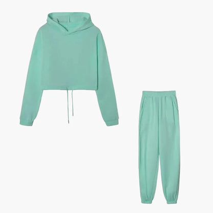 Damen Zweiteiliges Lounge-Set – Modisches Cropped Hoodie und Jogginghose, Bequemes Freizeit-Outfit