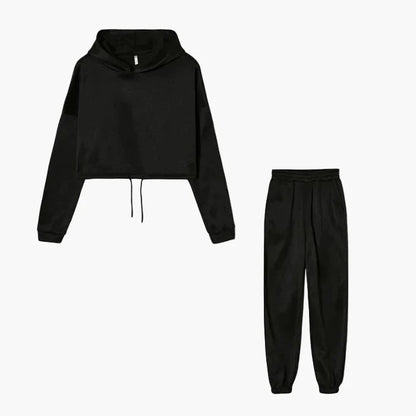 Damen Zweiteiliges Lounge-Set – Modisches Cropped Hoodie und Jogginghose, Bequemes Freizeit-Outfit