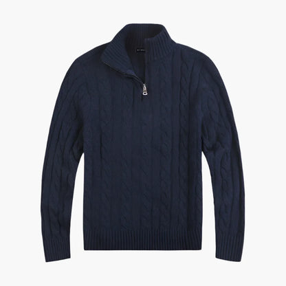 Herren Strickpullover mit Zopfmuster und Halbzipp – Eleganter Freizeitpullover für stilvolle Outfits