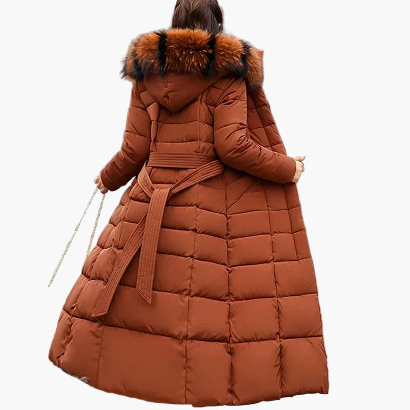 Damen Winter Daunenmantel mit Kapuze und Fellkragen – Eleganter Koreanischer Stil, Lang, Wärmend, Modisch